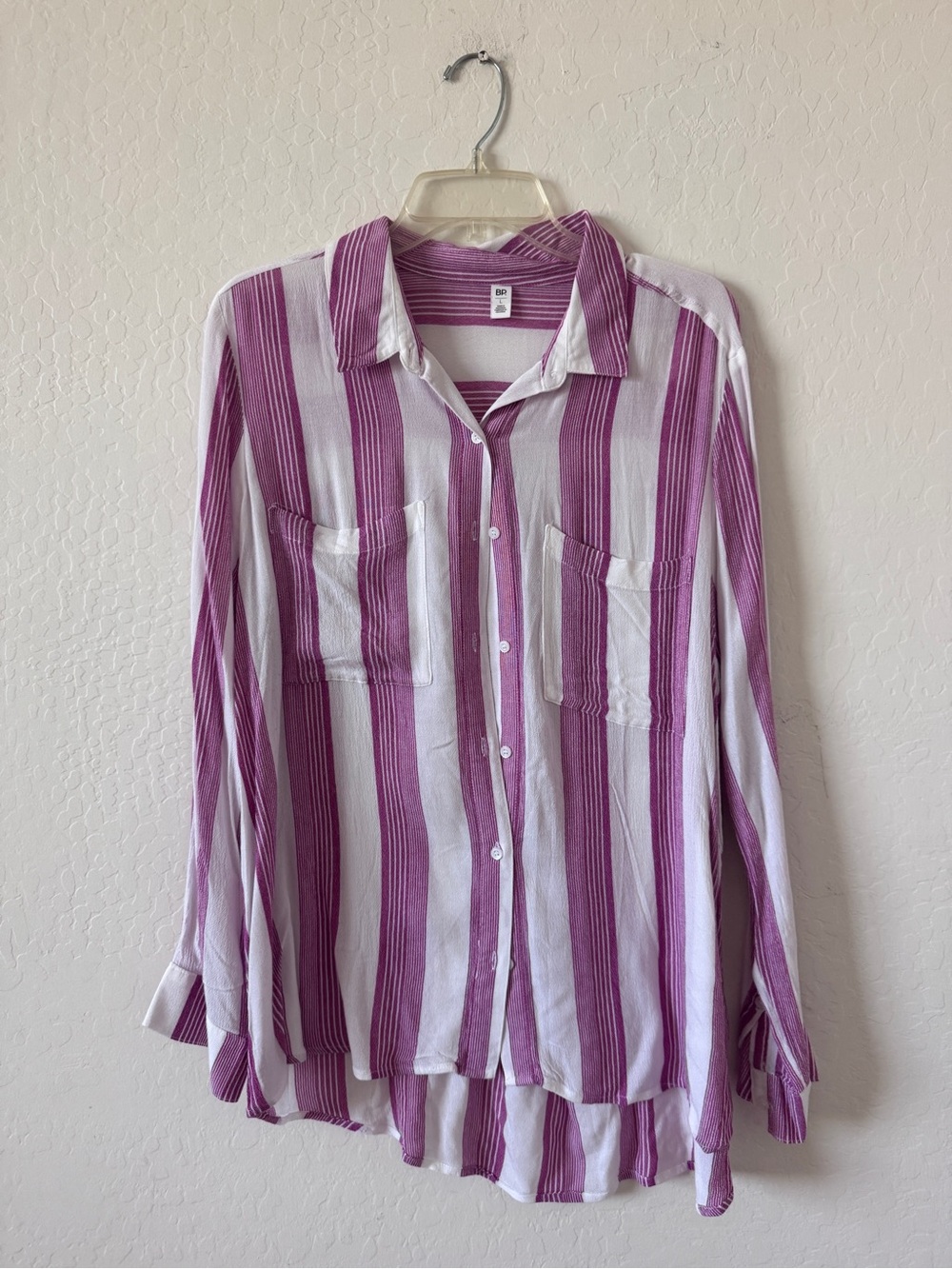 bp Purple & White Vertical Stripe Button-Down Shirt